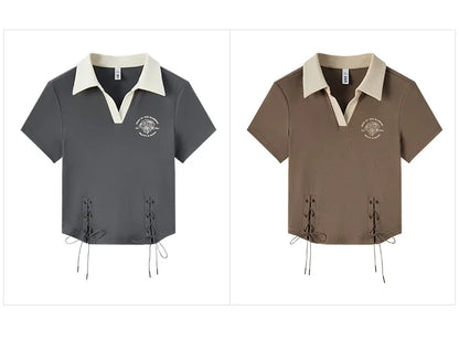 Semir Polo Shirt Frauen kurz gedruckt Retro-Stil 2024 Sommer neue schlanke Krawatte Tops