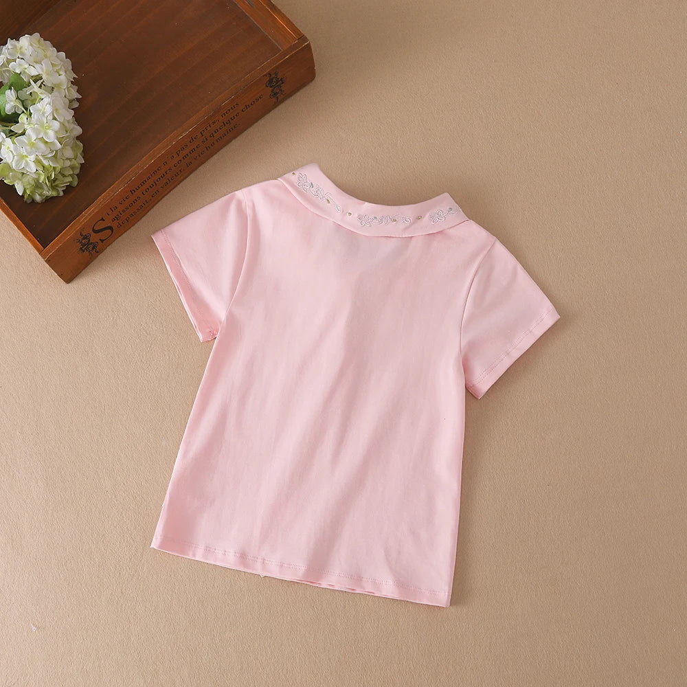 Mädchen Hemd Sommer Neue kinder Baby Nette Kurzarm Top Kleines Mädchen Baumwolle Stickerei Hemd