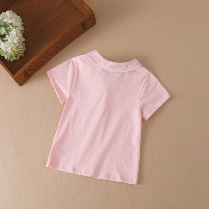Mädchen Hemd Sommer Neue kinder Baby Nette Kurzarm Top Kleines Mädchen Baumwolle Stickerei Hemd
