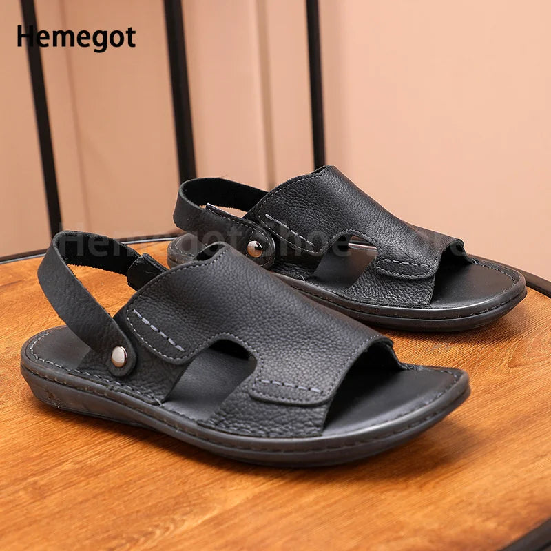 Men's Black Brown Sandals Roman Sandals New Summer Leather Non-Slip Soft Bottom Slippers Men's Casual Sandals Beach Shoes