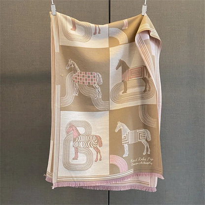 Damen Winterschal Kaschmir Pashmina Pferdprint warm dick Decke Luxus