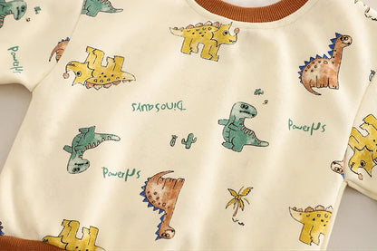 Kinder Hoodie-Set mit Cartoon-Dinosaurier-Pullover und lockeren Hosen für Jungen