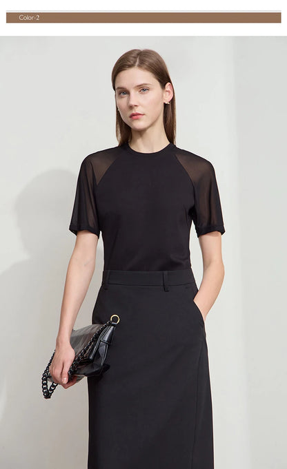 Damen Top im minimalistischen Stil mit O-Ausschnitt und schmaler Passform