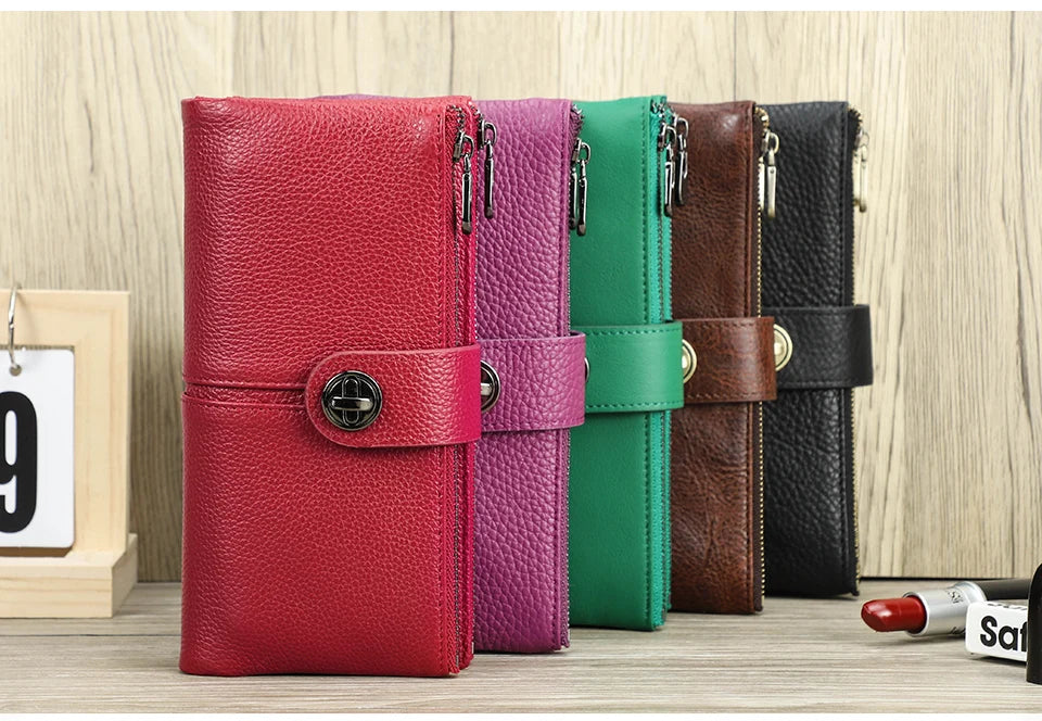 Damen Echtleder Lange Geldbörse Vintage RFID Clutch Portemonnaie Kartenhalter Reise