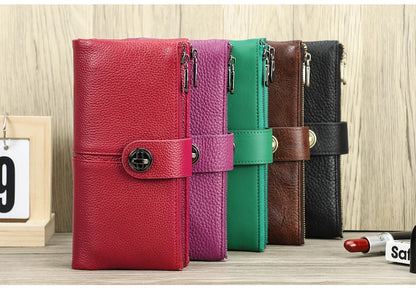 Damen Echtleder Lange Geldbörse Vintage RFID Clutch Portemonnaie Kartenhalter Reise