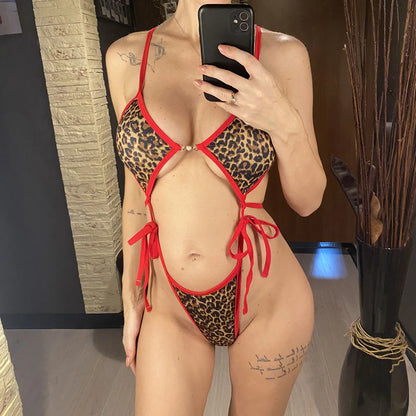 Damen-Badeanzug Leopard Micro-Tanga Weste High-Leg gepolstert