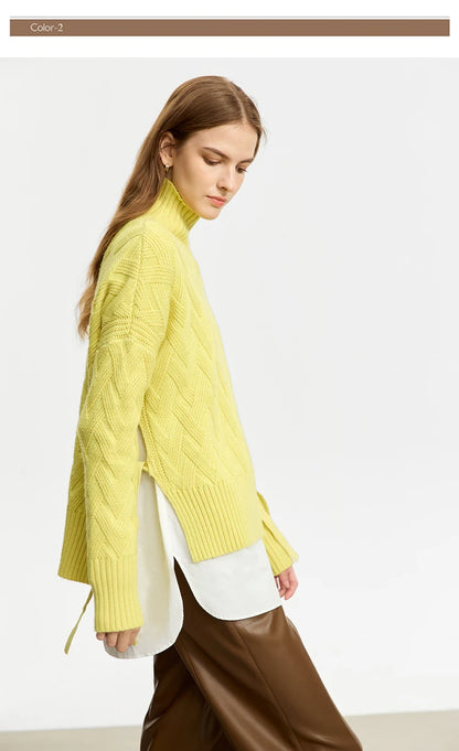 Damen-Rollkragenpullover locker Schnürung Herbst-Winter