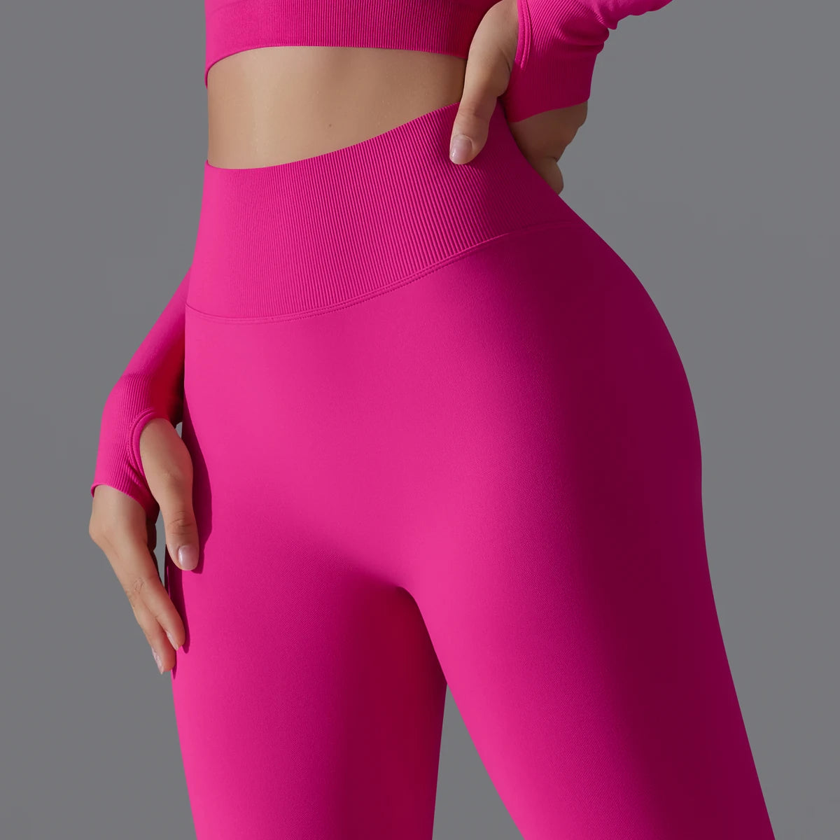 Nahtlose Yoga-Hose mit Booty-Lift, pink, hohe Taille, nahtarm, körperbetont