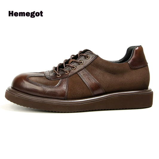 Brown/black Thick Sole Leather Shoes for Men British Style Cowhide Men's Casual Shoes Anti Slip Wear-Resistant Handmade Shoes