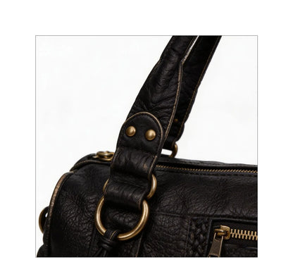 Damen-Handtasche aus PU-Leder Weinrot Großes Fassungsvermögen Schultertasche Boston-Stil