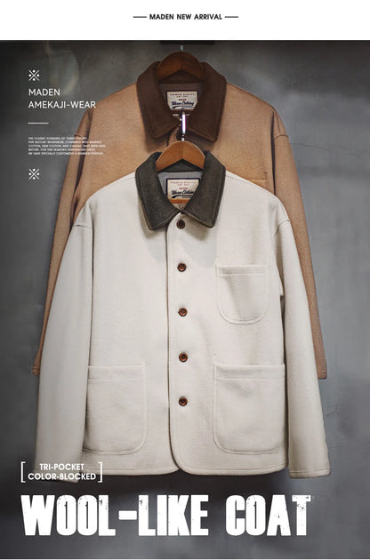 Herren Vintage-Jacke aus schwerer Wolle mit kontrastierendem Revers und warmer Passform