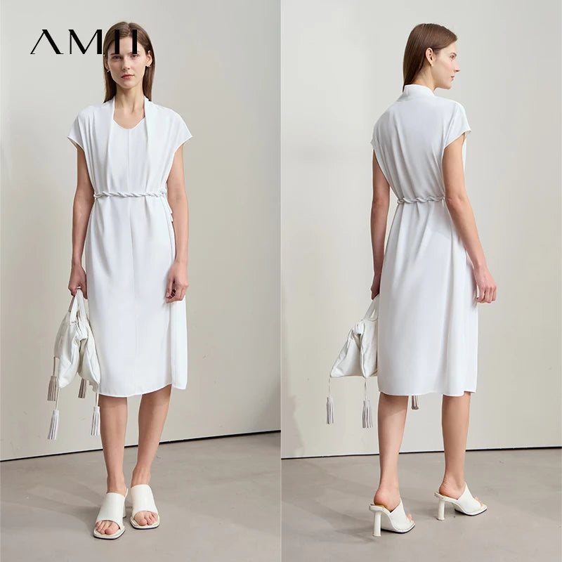 Elegantes Damen Midikleid Mit Taillenband Büromode Sommer 2025 Trend