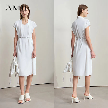 Elegantes Damen Midikleid Mit Taillenband Büromode Sommer 2025 Trend