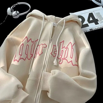 Herren Hoodie mit Gothic Letter Foam Print und Reißverschluss für Streetwear
