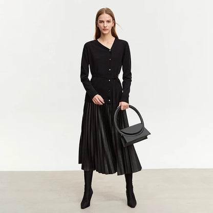 Damen-Strickjacke V-Ausschnitt chinesischer Stil Gürtel Langarm Herbst