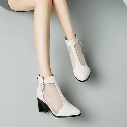 Damen Mesh Stiefel Strass High Heels Hochzeit