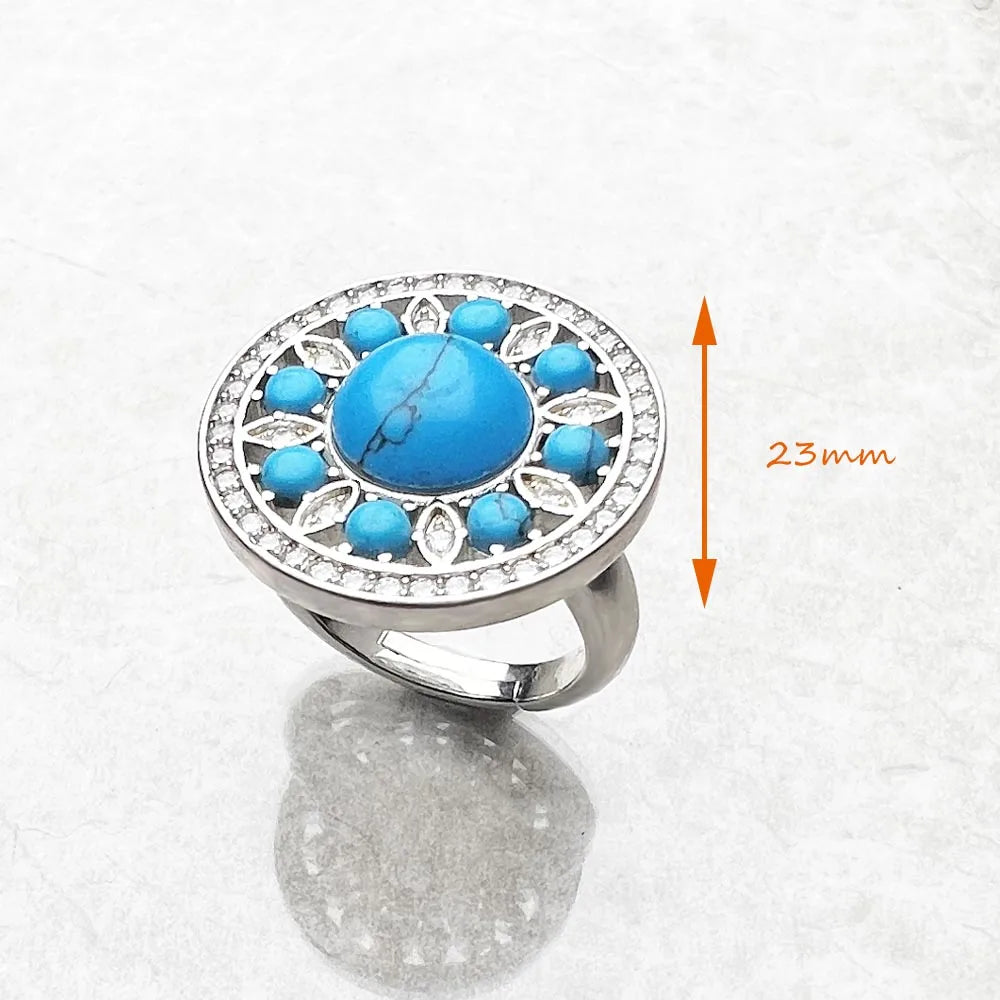 Damen-Ring Ornament blau rund Frühling aus Sterlingsilber