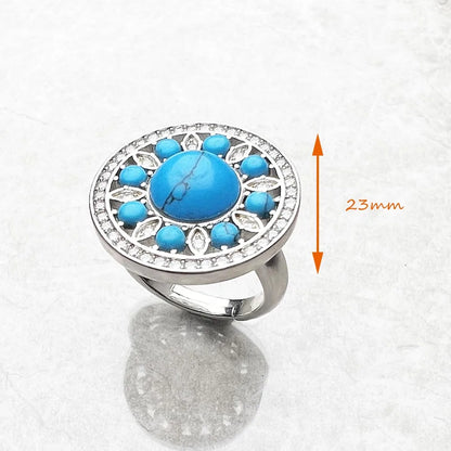 Damen-Ring Ornament blau rund Frühling aus Sterlingsilber
