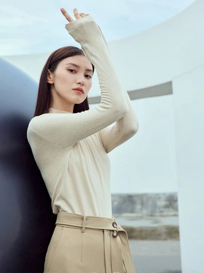Damen-Strickpullover mit Rollkragen, langarm, schmal geschnitten, einfarbig hellbeige