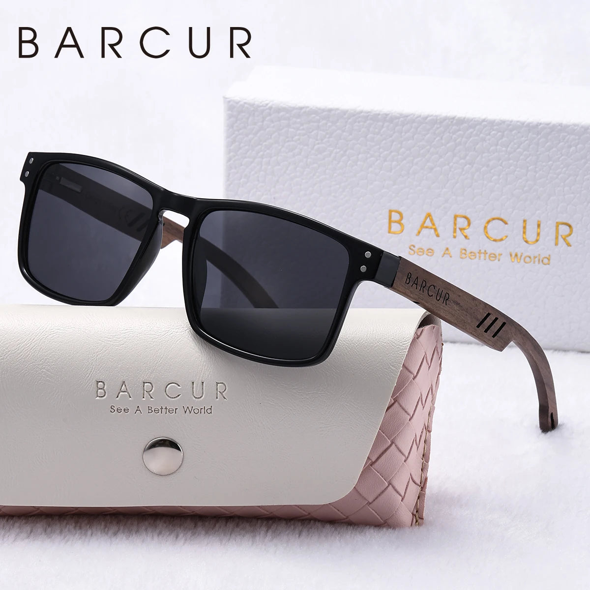 Damen-Sonnenbrille Holz Walnuss Doppelrund Nagel polarisiert UV400