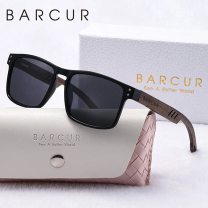Damen-Sonnenbrille Holz Walnuss Doppelrund Nagel polarisiert UV400