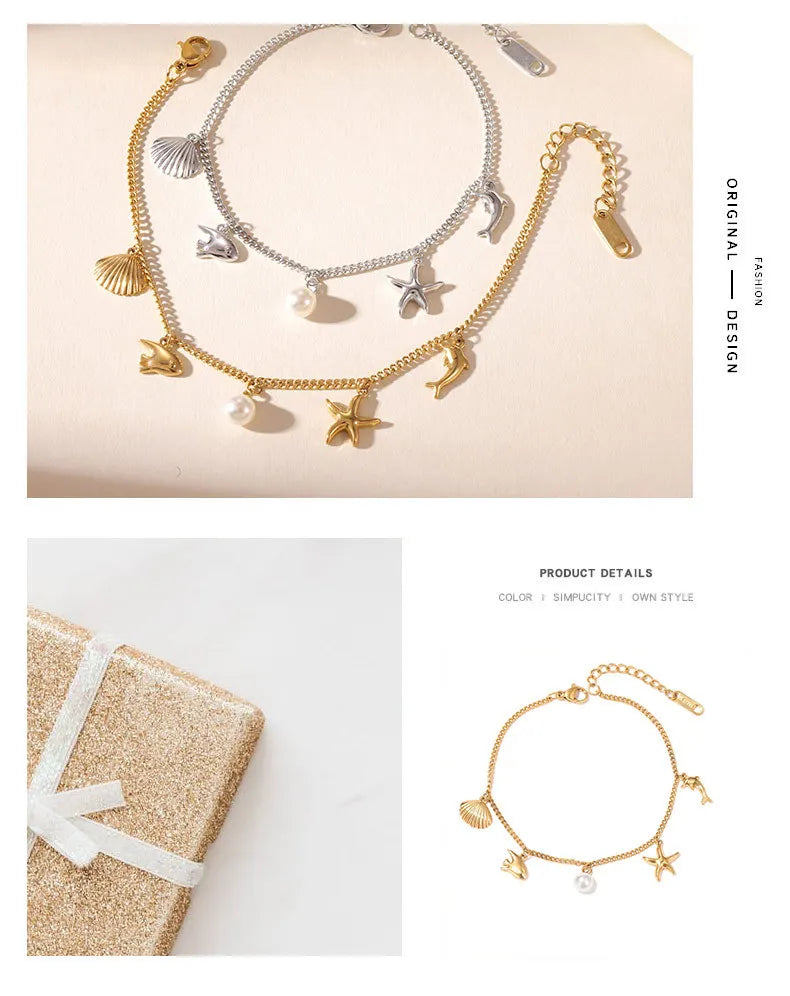 Damen-Charm-Armband mit Ozean-Motiven aus Edelstahl