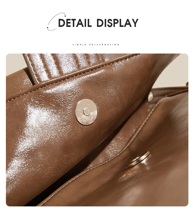 Damen Schultertasche aus Spaltleder und PU im Retro-Stil