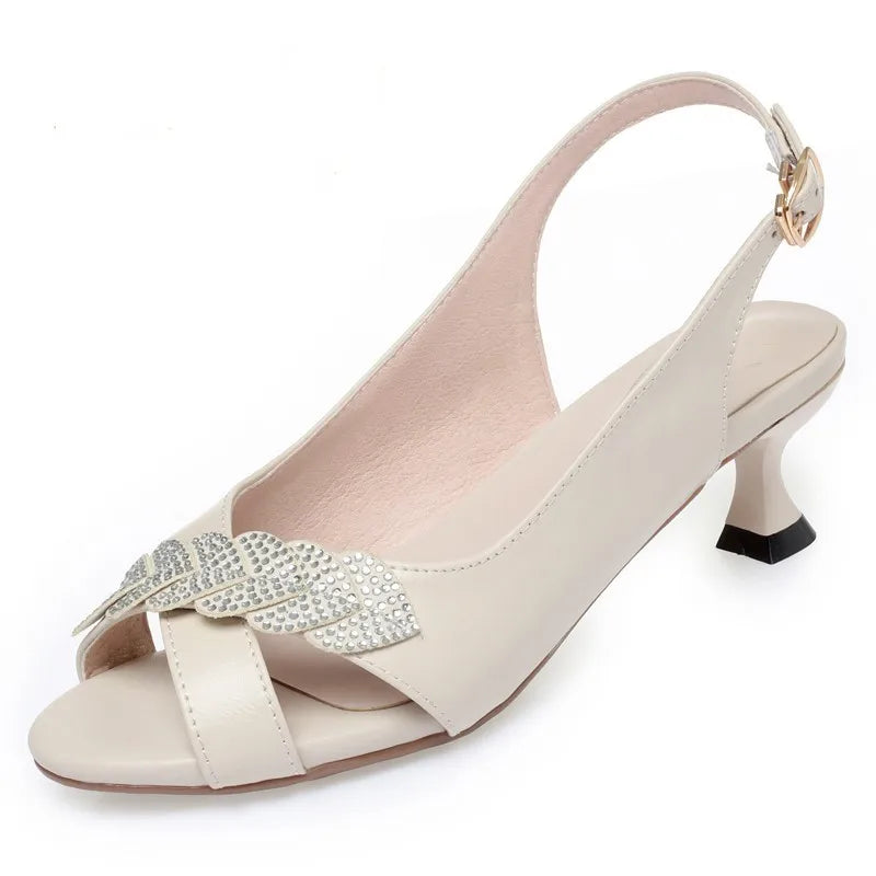 Damen Leder Sandalen Fischmaul Mode