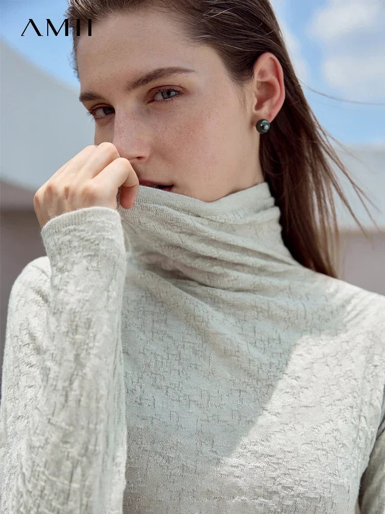 Damen-Rollkragenpullover Wolle Slim einfarbig Büro Winter