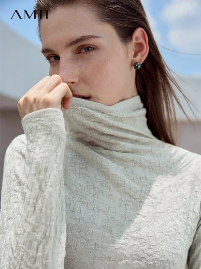 Damen-Rollkragenpullover Wolle Slim einfarbig Büro Winter