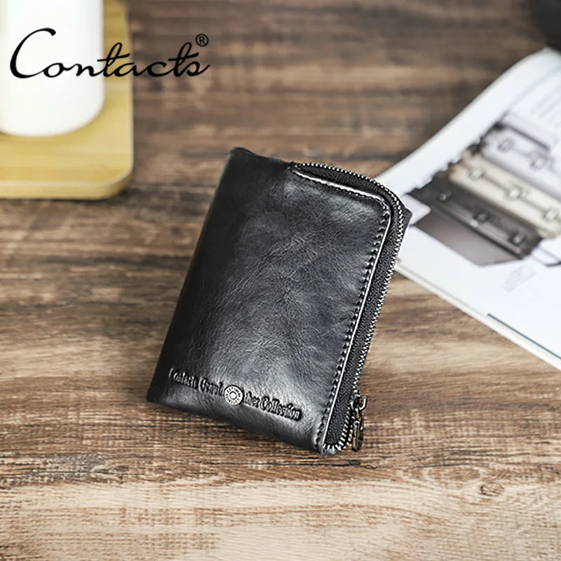 Herren Echtleder Geldbörse Retro Reißverschluss Münzfach RFID Damen Kartenetui Geschenk
