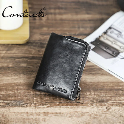 Herren Echtleder Geldbörse Retro Reißverschluss Münzfach RFID Damen Kartenetui Geschenk