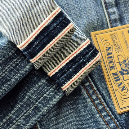 Herren Jeans im Used-Look mit Schnurrbart-Effekt aus Selvedge-Denim