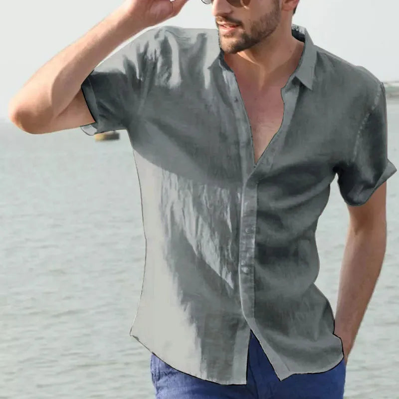 Langes Herrenhemd mit britischem Stil, vertikalen Streifen und schmaler Passform – ideal für den lässigen Look.