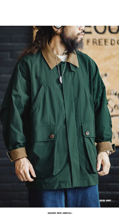 Herren Retro Safari Jacke mit mehreren Taschen im klassischen Stil