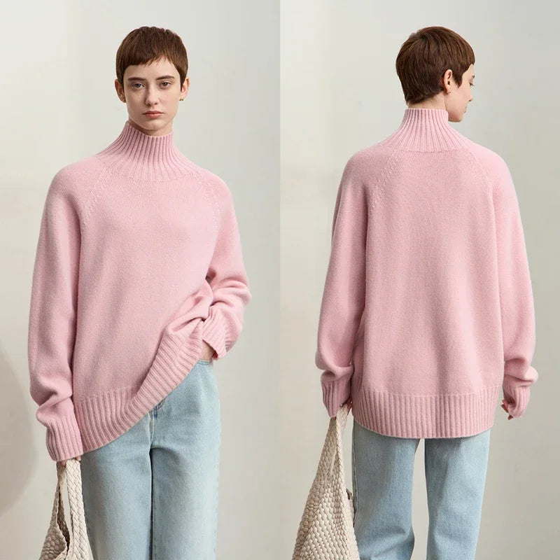 Damen-Rollkragenpullover 100 % Wolle nahtlos antibakteriell Winter