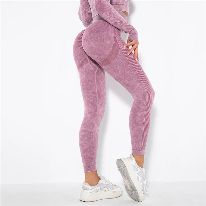 Nahtlose Yoga-Leggings mit hoher Taille, weinrot gemustert, enganliegend, 7/8-Länge