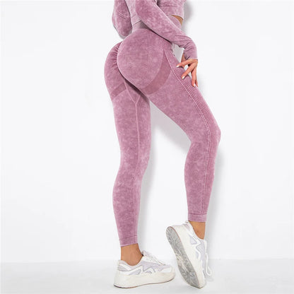 Nahtlose Yoga-Leggings mit hoher Taille, weinrot gemustert, enganliegend, 7/8-Länge