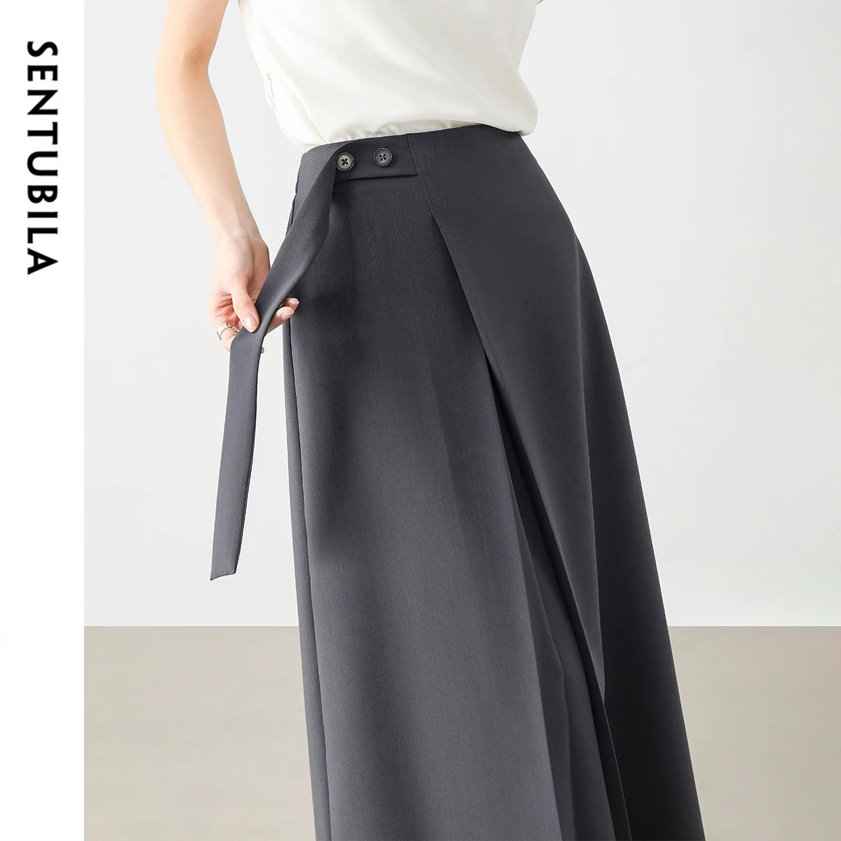 Damen Midi Rock aus Chiffon mit solidem Patchwork und Schlitzdesign