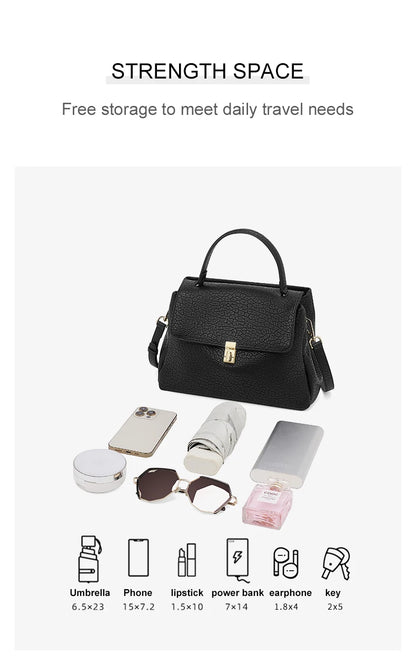 Damen-Schultertasche aus Spaltleder mit Lychee-Muster und Klappen-Verschluss in Weiß oder Schwarz