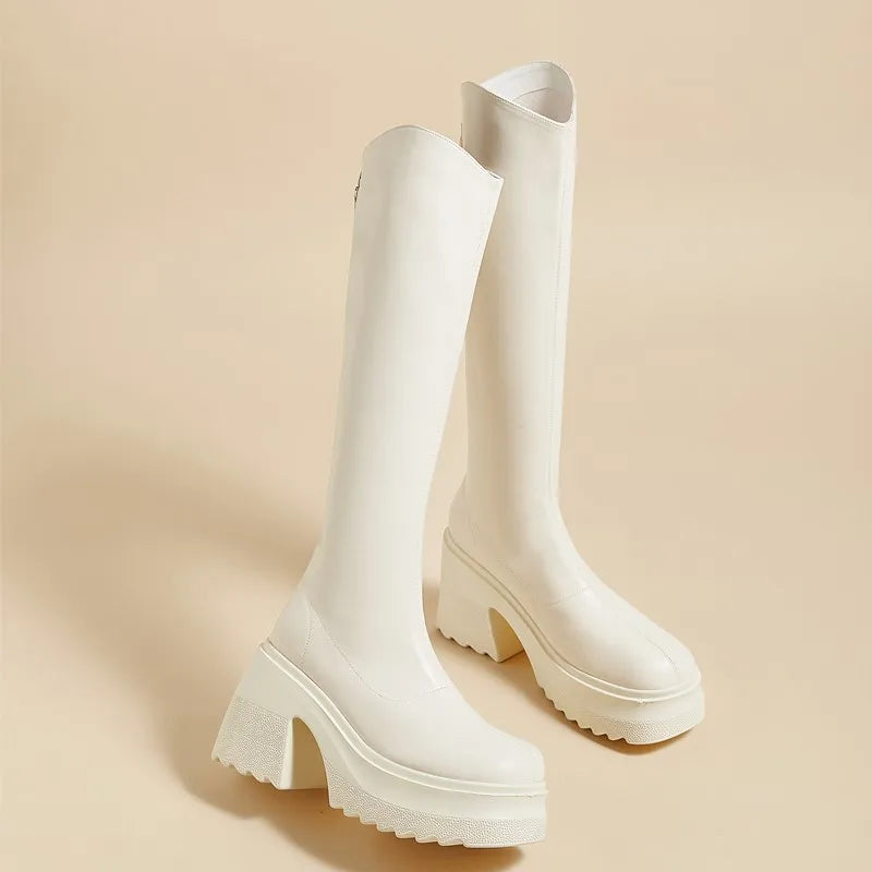 AIYUQI High Heel Boots Women Autumn 2025 New Genuine Leather Platform Boots Women Skinny Leg 10cm Heel High Female Rider Boots