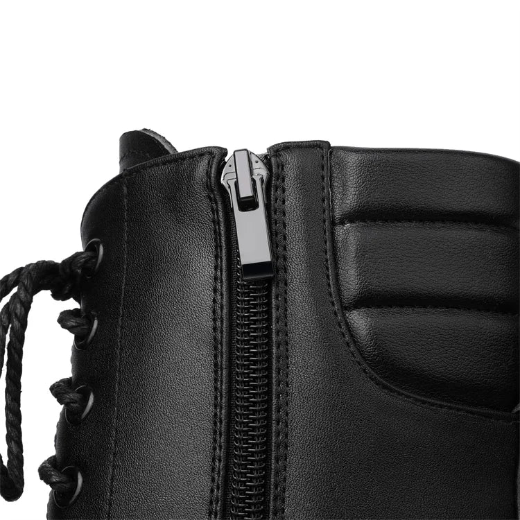 Schwarze Stiefelette mit Reißverschluss-Einsatz und Schnürbändern am Schaft