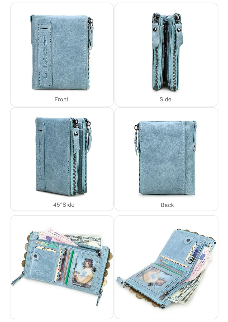 Damen Echtleder Geldbörse Bifold Kreditkartenetui Münzfach Business Geldclip