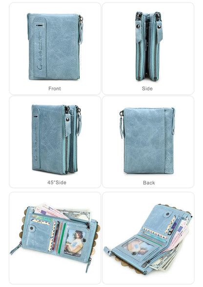 Damen Echtleder Geldbörse Bifold Vintage Portemonnaie Kartenhalter Münzbörse Geldclip