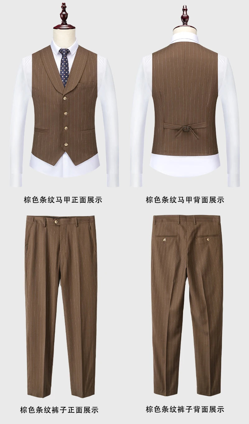 Klassischer 3-teiliger Anzug: Gestreiftes Business-Outfit für Hochzeiten und Events, Slim Fit, S-5XL