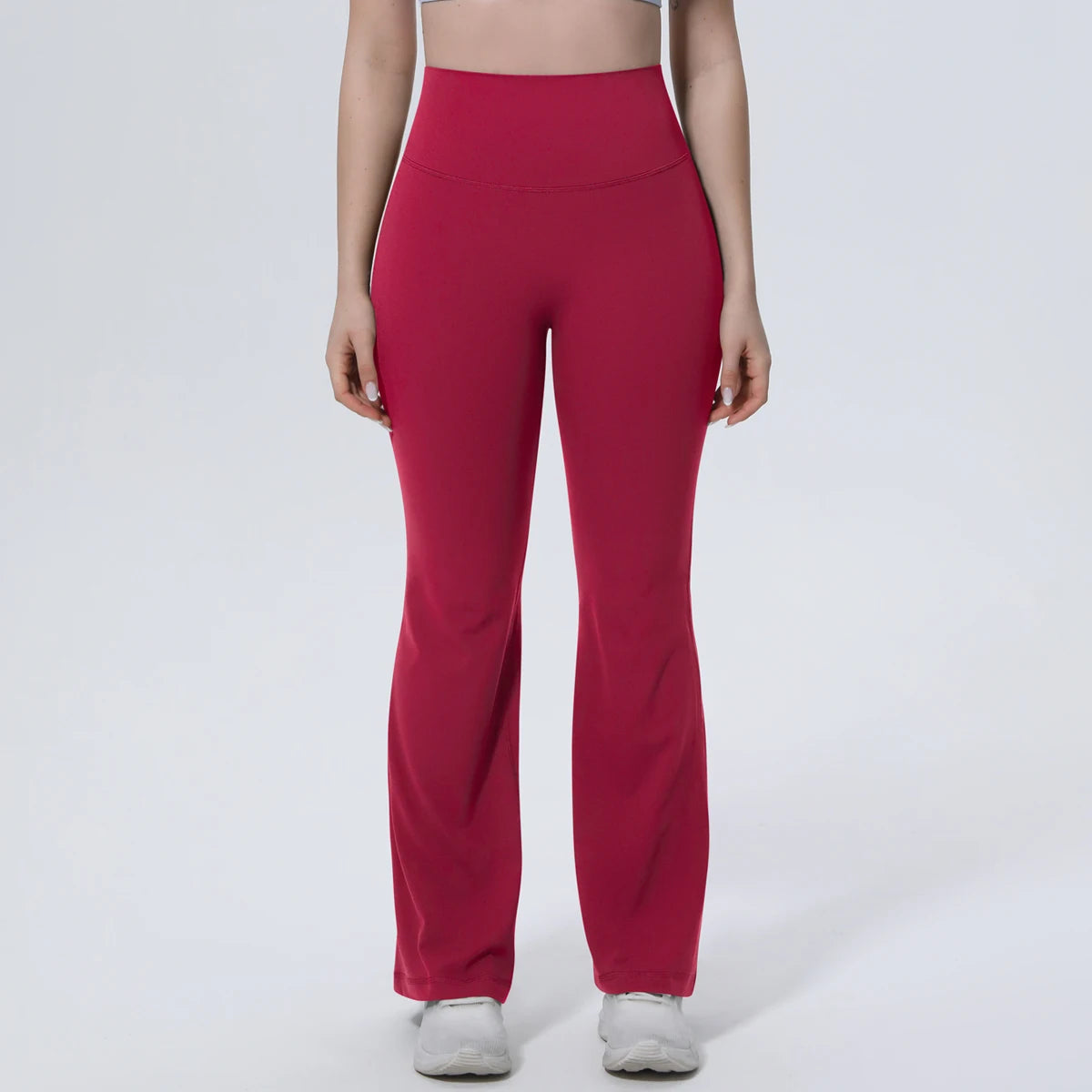 Damen-Sporthose mit hoher Taille, rot, weit geschnittenes Bein für Fitness
