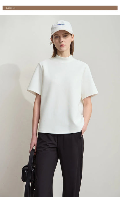 Damen Casual T-Shirt mit Gedrucktem Rollkragen und Kurzarm für den Sommer