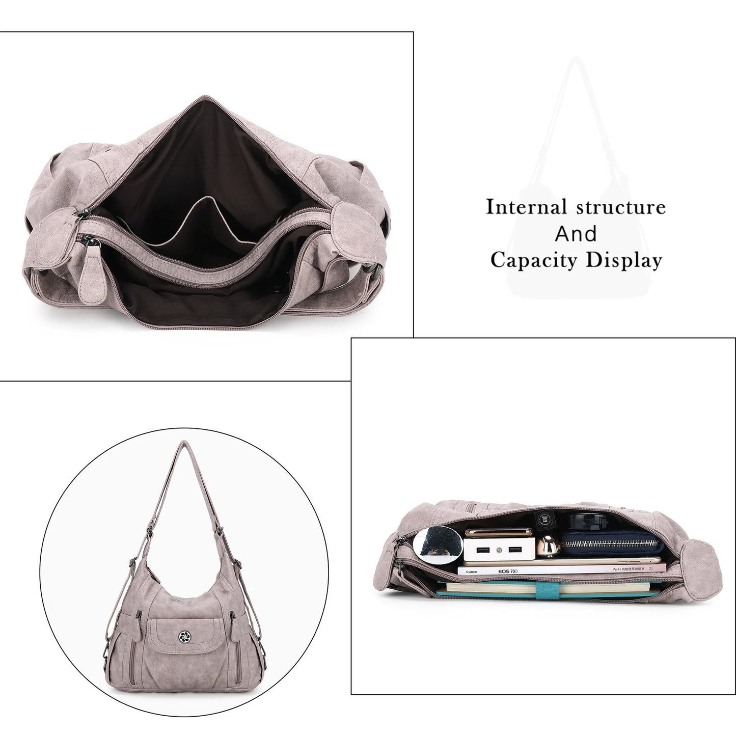 Damen-Schultertasche aus PU-Leder mit Mehrfachfächern, Handyfach und Geldbörse, Alltagstauglich