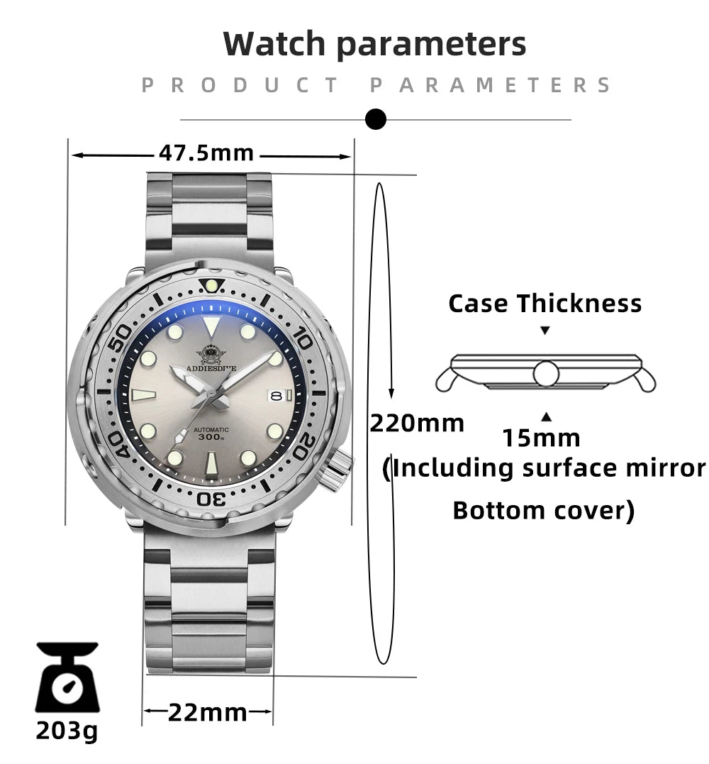 Herren-Tuna-Taucheruhr mit Automatikwerk und 300 m Tiefe