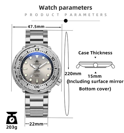 Herren-Tuna-Taucheruhr mit Automatikwerk und 300 m Tiefe